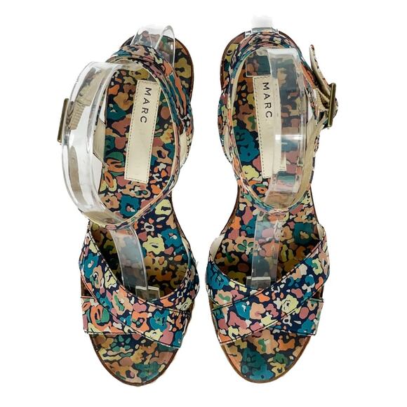 Vintage Marc Jacobs floral canvas & rattan wedge espadrilles sandals size 37 US7 - Picture 3 of 13